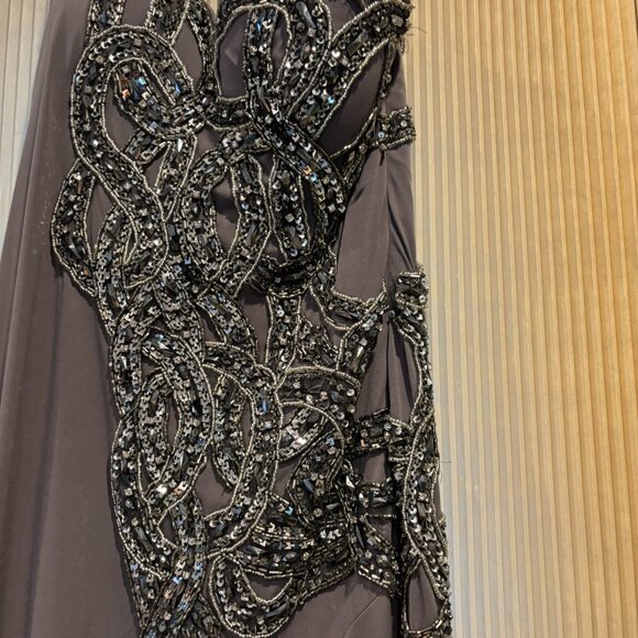 Jovani, S 12, one strap long jersey beaded dress with a...